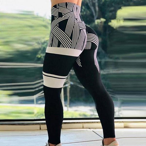 

women's leggings women high waist digital stripe print breathable fitness trousers pants pant, Black