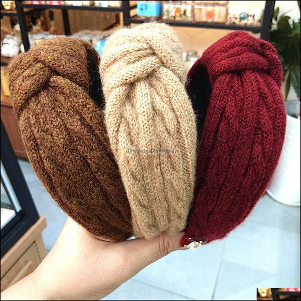 

& tools productsmticolor warm knotted korean headband retro high-end twist-shaped woolen thread headwear broad-brim hair aessories drop, Black;brown