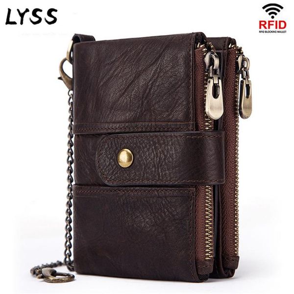 

wallets rfid anti-theft scan men 100% genuine cow leather short wallet zipper coin case pouch casual male crazy horse money bag, Red;black
