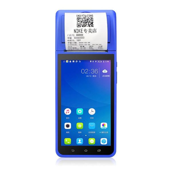 

handheld pda terminal 3g wifi 5.5 inch android 8.1 with 58mm receipt printer camera scanner 1d 2d printers