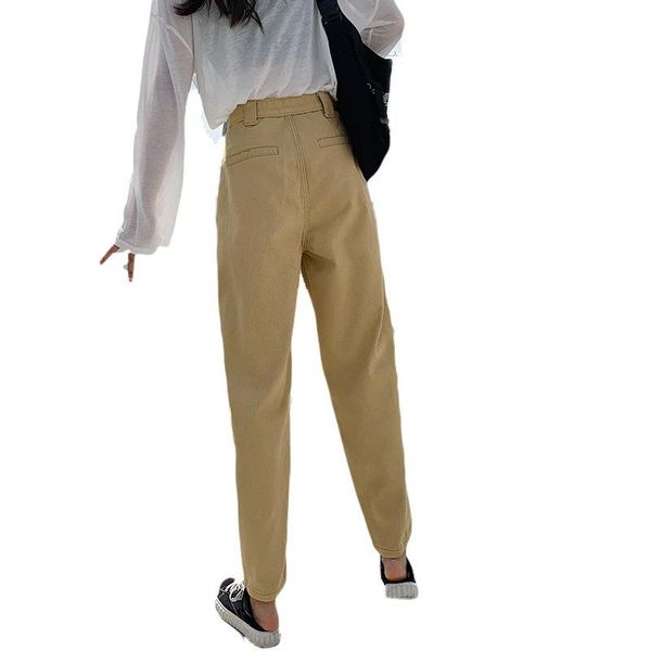 

women's jeans loose ankle-length pants for woman high waist khaki button zipper harem autumn spring regular trousers female, Blue