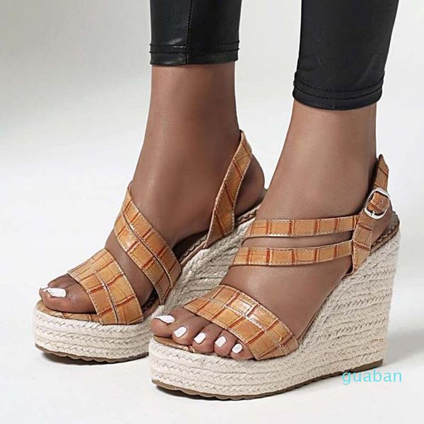 

dress shoes summer sandals open toe platform thick heels woman rome style leather buckle strap sandal 6121, Black