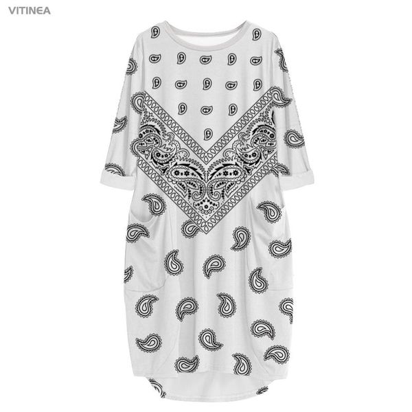 

casual dresses vitinea fashion 3d print long premium bandana paisley pocket loose robe summer dress for women q01, Black;gray