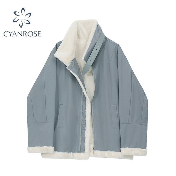 

autumn winter suede jackets women oversized motorcycle coat zipper casual thick warm wool lamb outwear female 210515, Black;brown