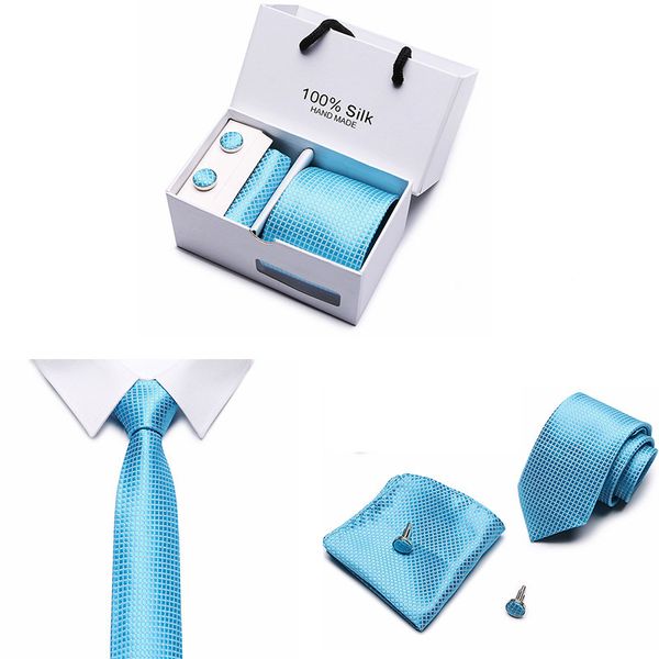 

fashion polyester jacquard neck tie set white geometric necktie hanky cufflink suit ties for men business wedding party, Black;blue