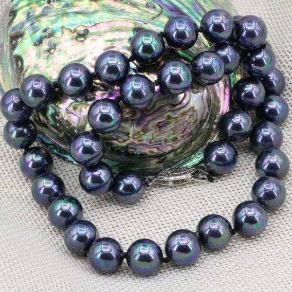 

chains 2 type natural rainbow black green shell round 8 10 12 14mm beads necklace women prom gifts clavicle chain choker 18inch b3221, Silver