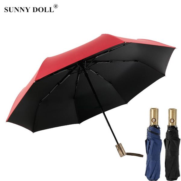 

umbrellas big fully-automatic umbrella rain women for men 3 folding gift parasol compact large travel business car copper handle