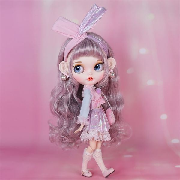 Buzlu DBS Blyth Bebek 1/6 BJD Anime Ortak Vücut Beyaz Cilt Mat Yüz Özel Combo Dahil Elbise Ayakkabı Eller 30 cm Oyuncak 220217