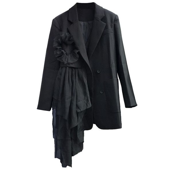 

women's suits & blazers [ewq] korea chic temperament black blazer autumn 2021 notched loose single breasted gauze long sleeve suit jack, White;black