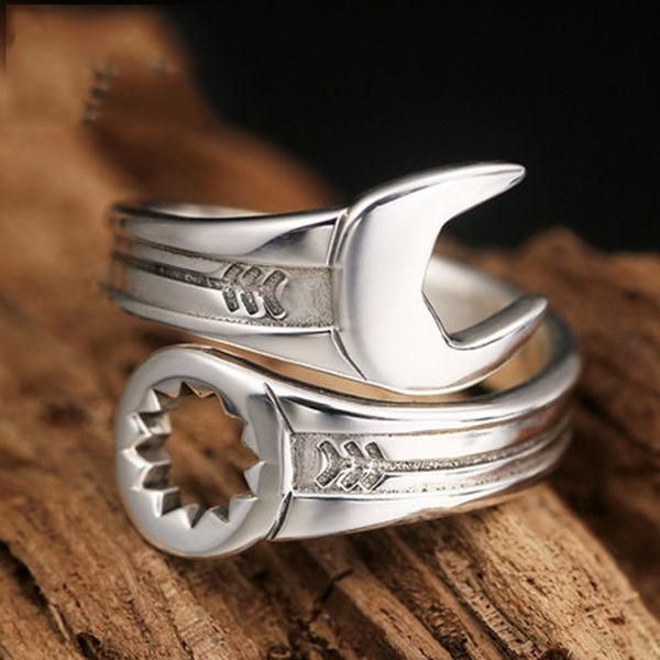 

silver original creative domineering exaggerated niche design craftsmanship without inlaid men's open adjustable wrench ring cluster ri, Golden;silver