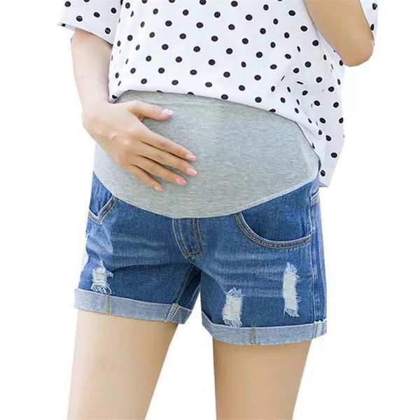 

maternity bottoms pregnant women belly lift pants turn-up fashion denim shorts mom personality trend summer clothes, White