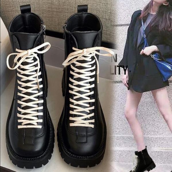 

boots ankle women shoes woman ladies fashion flat pu short 2021 autumn comfortable d568, Black