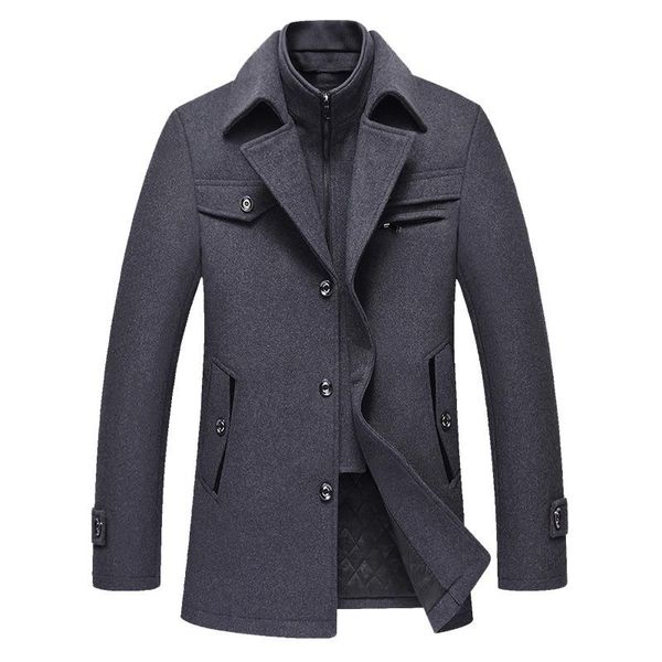 

men's wool & blends men coats autumn winter solid color coat male fashion, Black