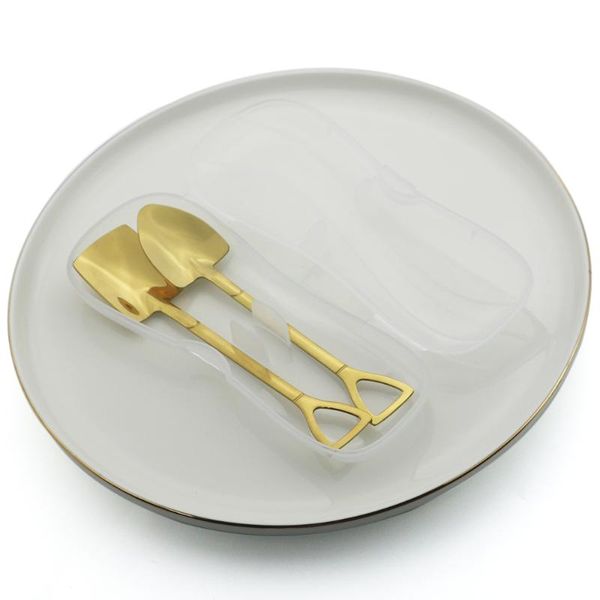 

dinnerware sets gold creative tea spoon stainless steel shovel set dessert cutlery ice cream stirring tool with gift box