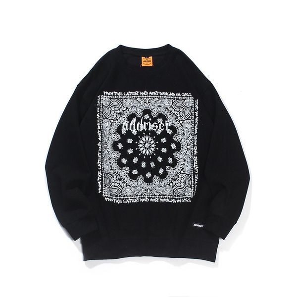 

high street hip hop cashew blossom long sleeve pullover autumn winter brand men's oversize large round neck cotton sweater, Black