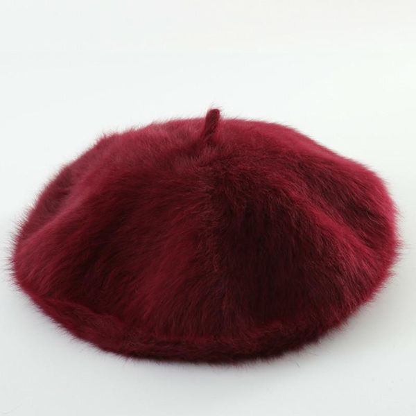 

winter hair fur beret hats women french hat girls solid color berets lady fashion wool berets for women flat cap, Blue;gray