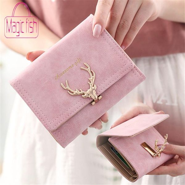 

wallets magic fish latest christmas deer hasp women leather wallet vintage tri-folds luxury cash coin purse girl small clutch, Red;black