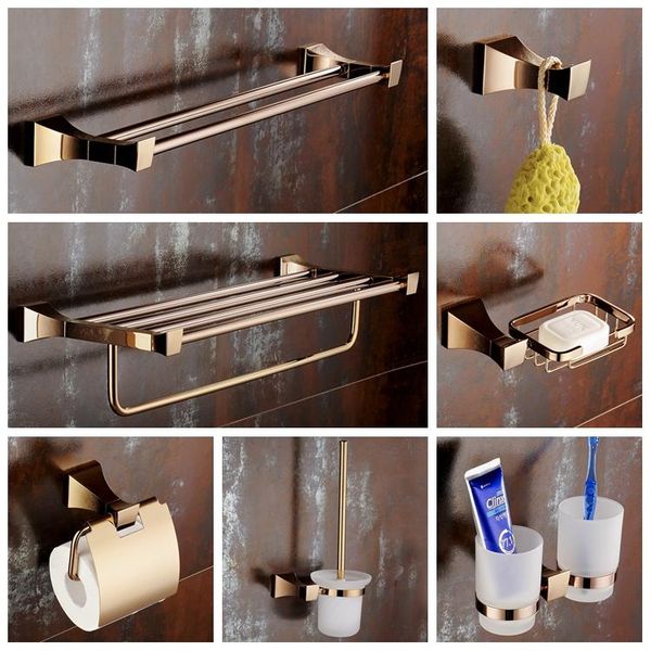 

bath accessory set european rose gold single towel bar bathroom hardware copper polishedtoilet brush holder soap net accessories