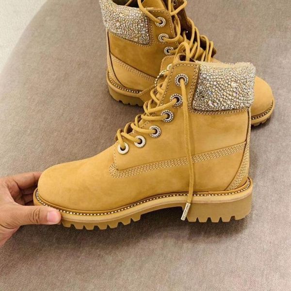 

boots rhinestones shoes women warm crystals lady ankle footware real leather british female botas mujer bling, Black