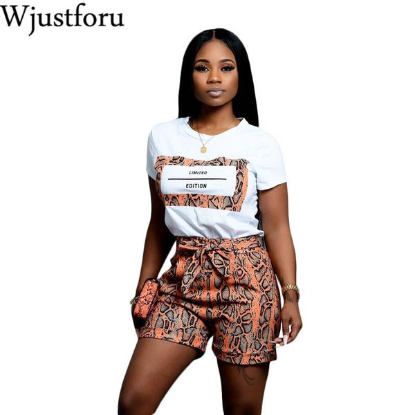 

wjustforu snake print two piece set women short sleeve casual crop + shorts female summer fashion tracksuit vestidos women's tracksuit, Gray