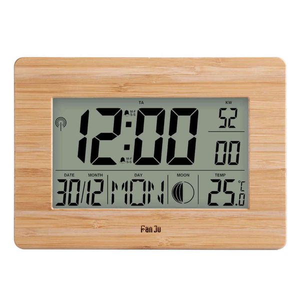 Fanju FJ3530 Digital Relógio de Parede com Extra Grande Temperatura Interna Temperatura Lua Fase Dual Alarme Snooze Calendário Mesa de Mesa C 211112