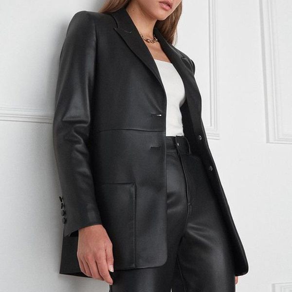 

women's suits & blazers elina simple notched pu leather women office lady jackets elegant single breasted female ladies, White;black