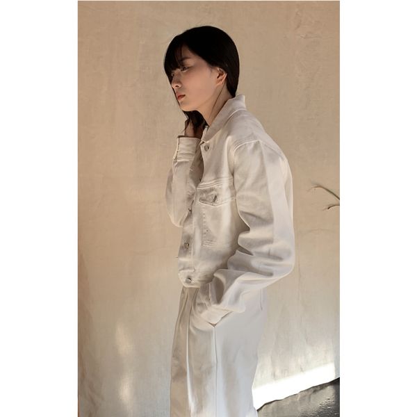 

two piece dress sleep at 11 homemade minority simple loose lapels white denim jacket short casual coat w16a