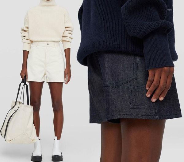 

women's jeans 21 summer beige pockets loose high waist blue classic denim shorts