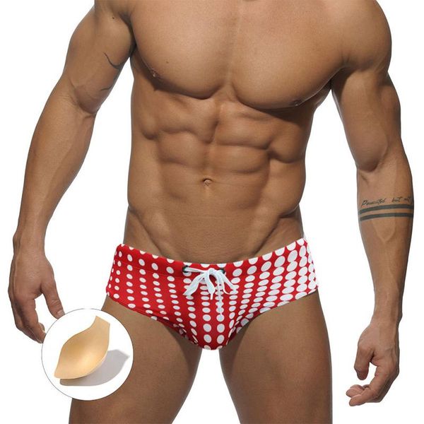 Herren-Bademode, Sommer-Herren-Strand-Badehose, sexy niedrige Taille, gepunktete Bikini-Slips, modischer männlicher Polyester-Schnelltrocken-Badeanzug, Sport, Surfen