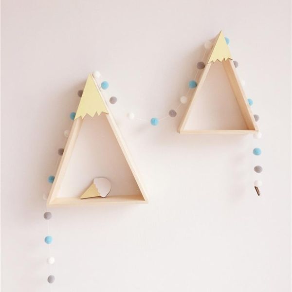 

wooden triangle wall frame diy hanging storage book shelves rack home decor shelf for kids baby children room hooks & rails