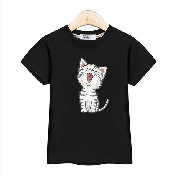 

kids t shirt short sleeve summer boys girl cute kitten cotton cartoon tee, Blue