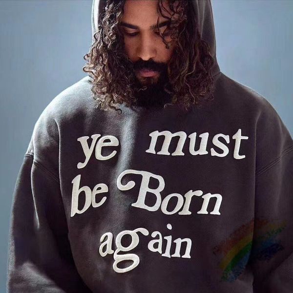 

hoodies oversized 3d foam must be born again kanye west hoodie men women 1:1 quality hip-hop hoody autumn winter cpfm pullover, Black