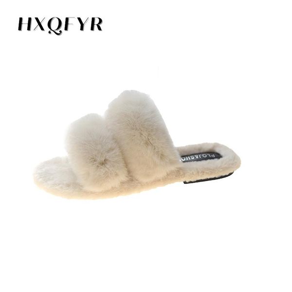 

slippers winter women's slippers, artificial fur, full-wrapped soles, furry black warm flat-bottomed large size sli