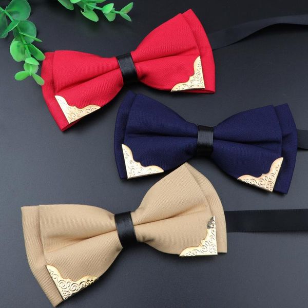 

neck ties men's bow tie metal head solid noble classic double layer polyester butterfly bowtie cravat bowties female male neckwear, Blue;purple