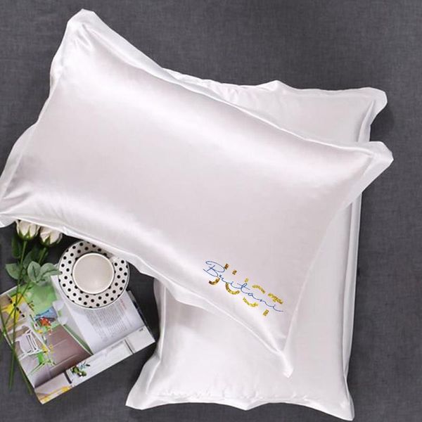 

pillow case customize logo white silk satin pillowcase with brand label