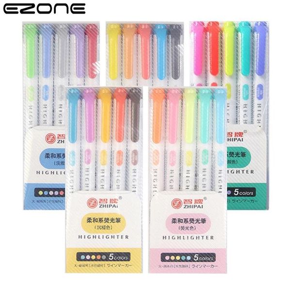 

highlighters ezone 5pcs/box double headed highlighter pen fluorescent markers marker soft and not hurting the eyes school stationery gift, Black;red