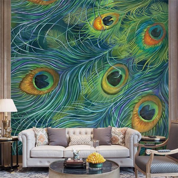 

wallpapers blue peacock feather 3d animal wallpaper papel mural for dinning room background wall po murals paper sticker