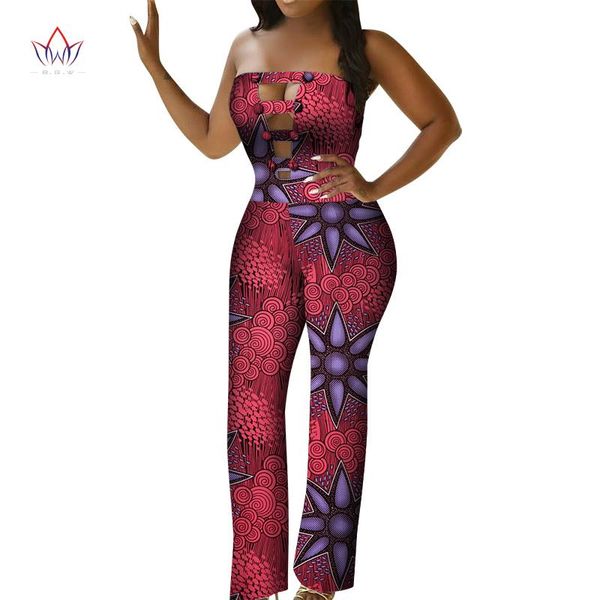 

ethnic clothing african women print jumpsuit bazin riche traditional off shoulder romper party wy5678, Red