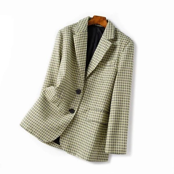 

suits 2021 autumn mustard yellow small check blazer lahj, White;black