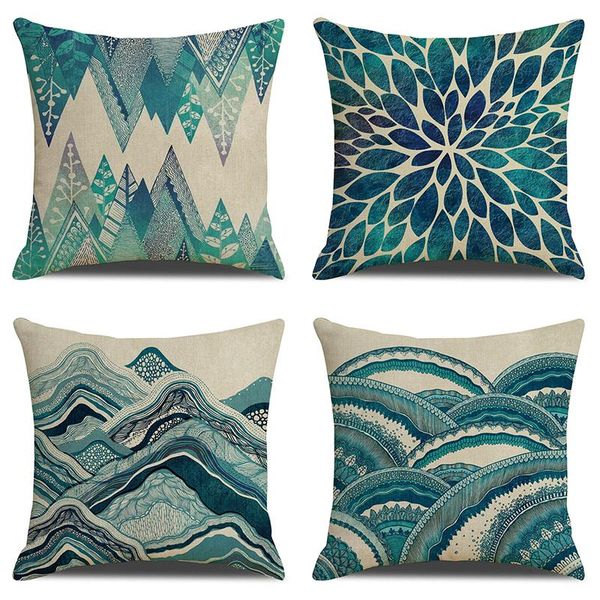 

cushion/decorative pillow print art cushion cover mediterranean navy blue gamer chair case for sofa soft retro geometric sea ocean
