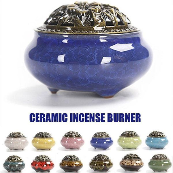 

fragrance lamps censer burner incense with copper cover ceramic relax antique buddhist yoga porcelain retro