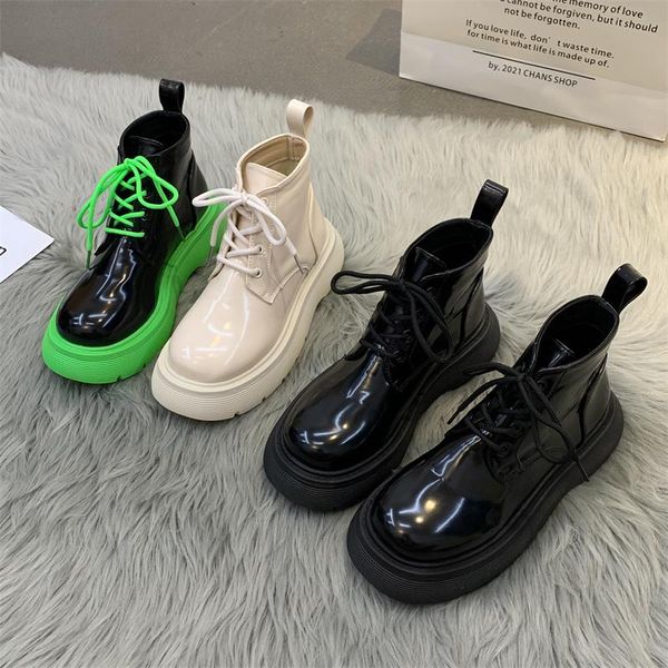 

boots rock shoes woman boots-women lace up luxury designer flat heel round toe 2021 rubber low fashion lolita autumn ladies ankle fabr, Black