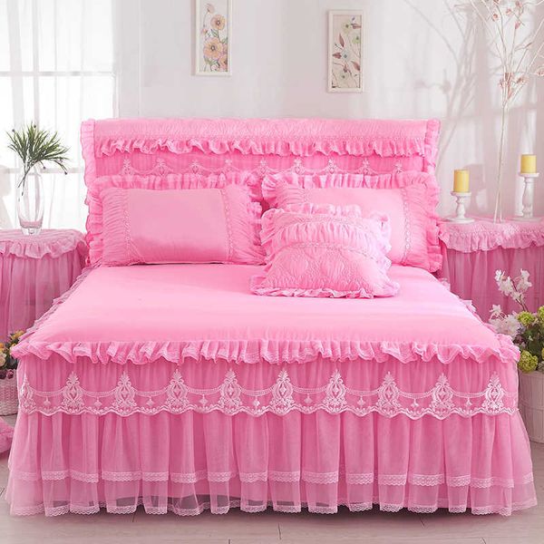 Conjunto de cama 1 PC Lace ColorSpread + 2 pcs Fronhas de cama Conjunto de cama rosa / roxo / redecas vermelhas Folha para menina capa Rei / Queen size 210706