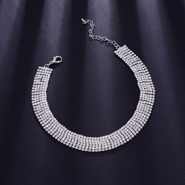 

zircon statement necklace for women silver color copper crystal necklaces choker fashion wedding party jewelry bijoux femme 2021 chokers, Golden;silver