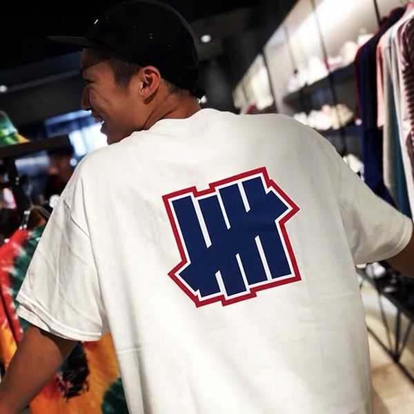

men's t-shirts undefeated short-sleeved three-dimensional logo basic printing men and women loose couple tide brand t-shirt, White;black