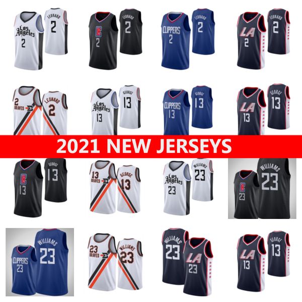

2021 basketball jersey 2 kawhi leonard 13 paul george 23 lou williams, Black;red