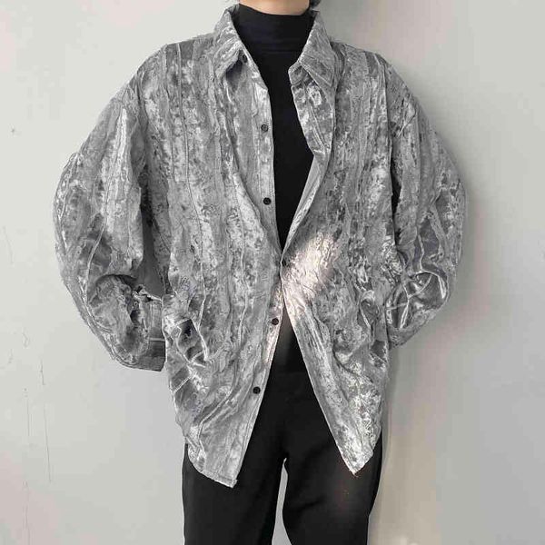 

men's casual shirts lace splice velvet oversize men women korean streetwear vintage fashion loose shirt coat male couple g0gp, White;black