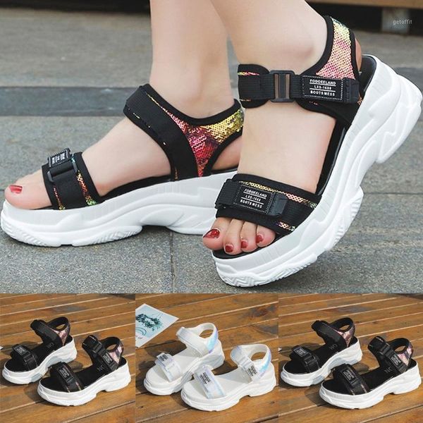 

summer women sandals fashion thick bottom wedge sandal sequined high heels chunky platform shoes woman#04291, Black