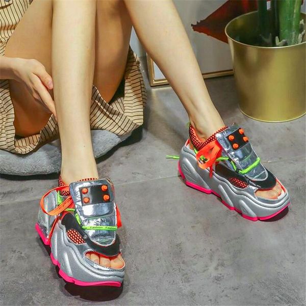 

platform sandals women summer casual shoes lace up green orange flat, Black