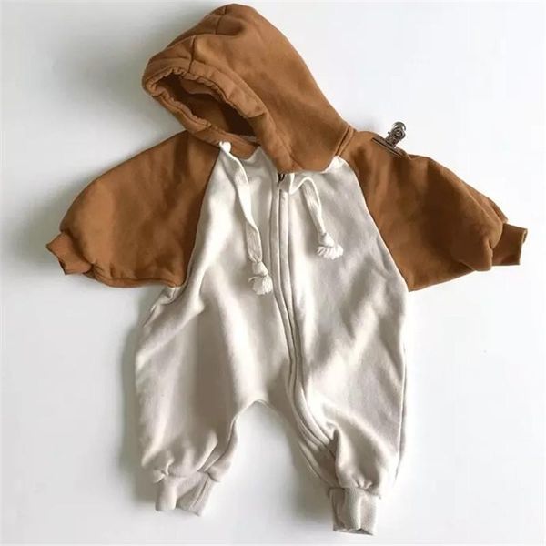 

jumpsuits baby romper girls boys hoodie winter autumn warm thick fleece lined jumpsuit zipper overall clothing, Blue